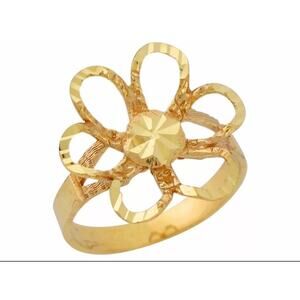 10k or 14k Yellow Gold Simple Ladies Large Petals Flower Design Ring